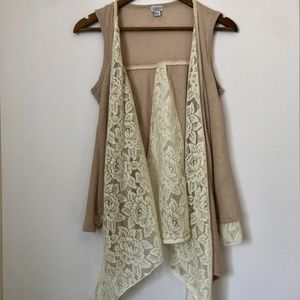Charming Charlie Drape Lace Tank Cardigan Small P